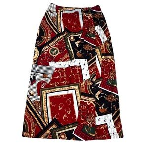 Ruff Hewn Midi Wrap Skirt Size 10 Vintage Equestrian Print Horses Riding Preppy